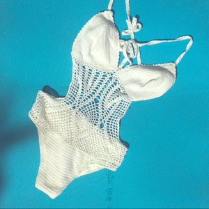 White Knit one piece bathing suit